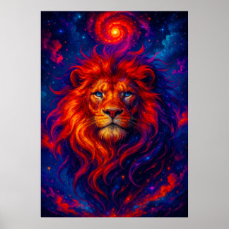 Poster Lion cosmique avec Imaginaire manique de galaxie f