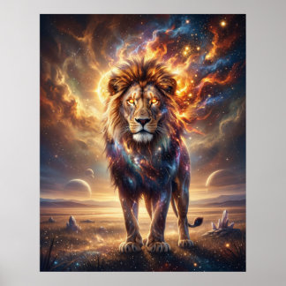 Poster Lion Cosmique Roi Stellaire