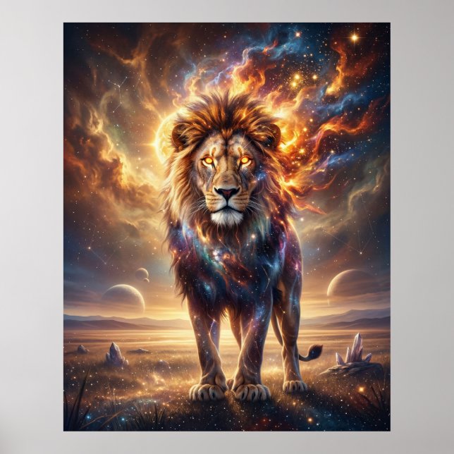 Poster Lion Cosmique Roi Stellaire (Devant)