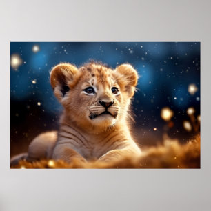 Poster Lion Cub animal sauvage Tranquille paisible