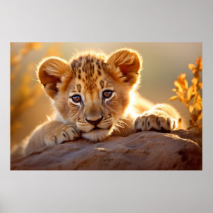 Poster Lion Cub animal sauvage Tranquille paisible