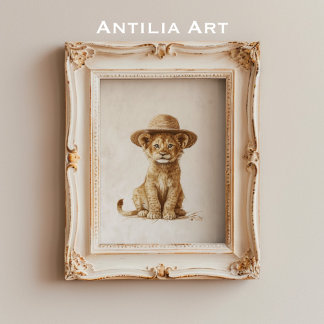 Poster Lion Cub dans la paille Casquette animal sauvage r