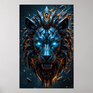 Poster Lion Cyber aux Yeux Bleus
