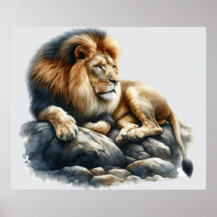 Poster Lion d'Afrique en aquarelle
