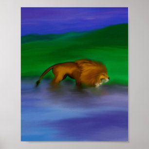 Poster "Lion dans l'eau"