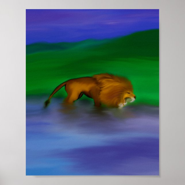 Poster "Lion dans l'eau" (Devant)