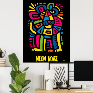 Poster Lion de bruit de Neon - Art Tribal Géométrique Abs