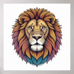 Poster Lion de couleur majestueux