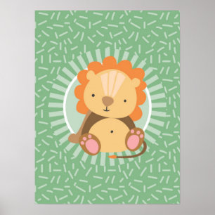 Poster Lion de la Jungle mignonne - Animaux de zoo amusan