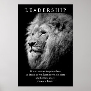 Poster Lion de leadership motivationnel Black White