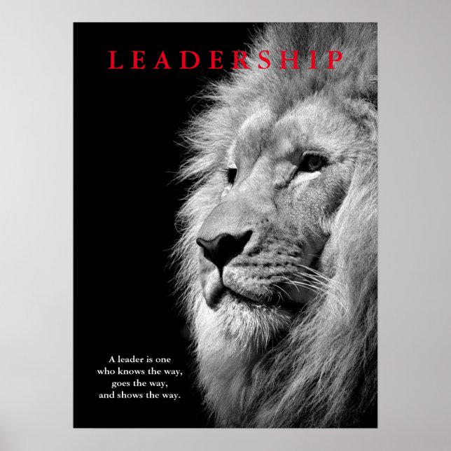Poster Lion de leadership motivationnel noir blanc (Devant)