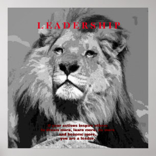 Poster Lion de leadership motivationnel noir blanc