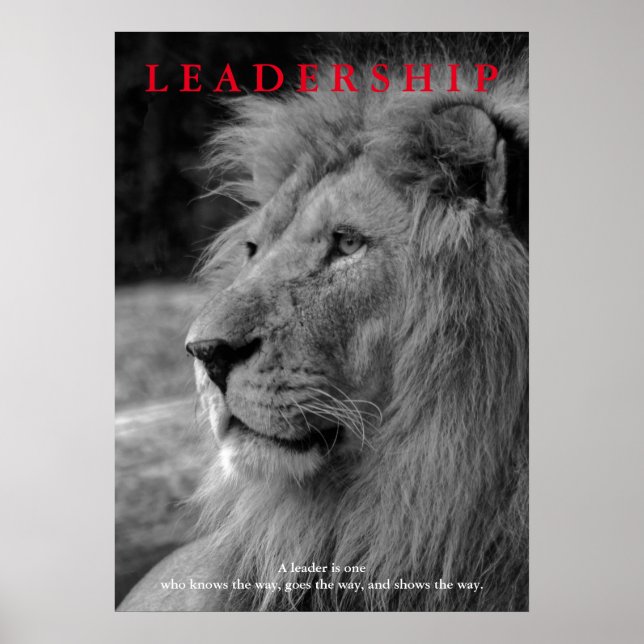 Poster Lion de leadership motivationnel noir blanc (Devant)