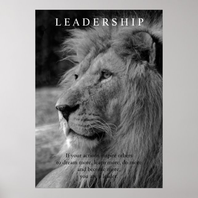 Poster Lion de leadership motivationnel noir et blanc (Devant)