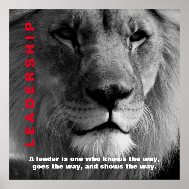 Poster Lion de leadership motivationnel noir et blanc (Devant)