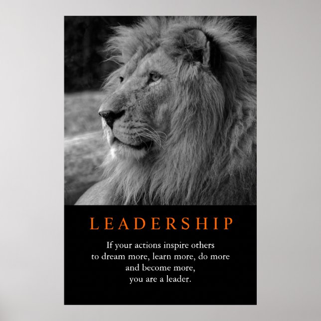 Poster Lion de leadership motivationnel tendance noir et  (Devant)