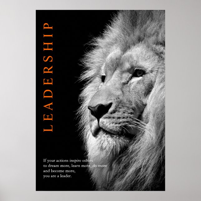 Poster Lion de leadership motivationnel tendance noir et  (Devant)