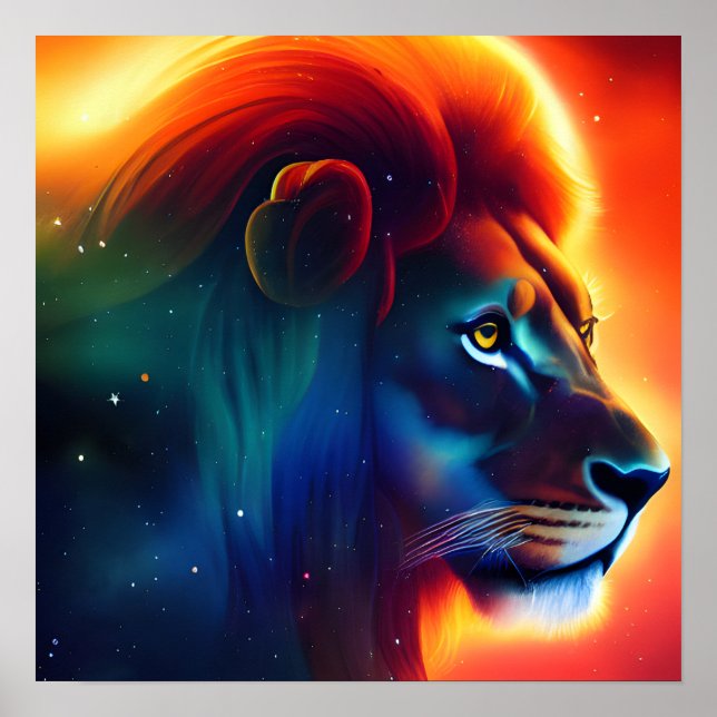 Poster Lion de l'espace de feu et d'eau (Devant)