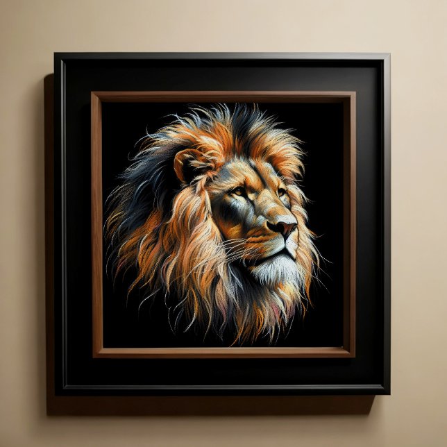 Poster Lion Dessin Pastel Dur (Créateur téléchargé)