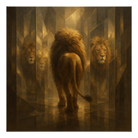 Lion d'Or dans un Labyrinthe de Miroirs – Majestue