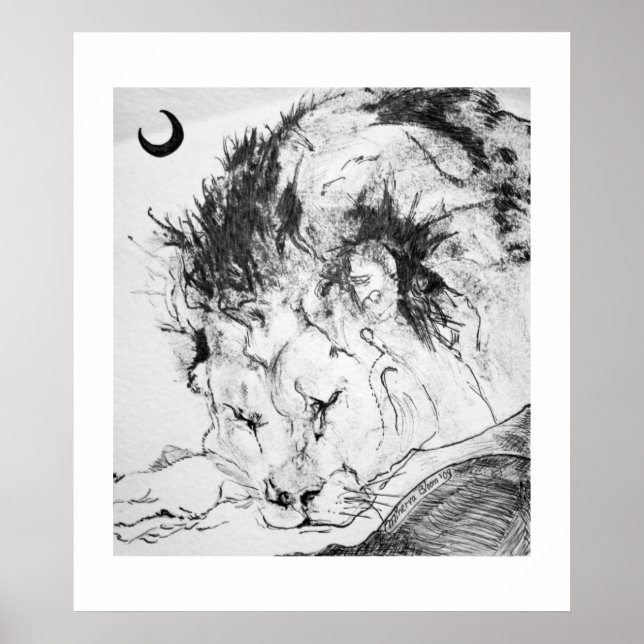 Poster Lion dormant (Devant)