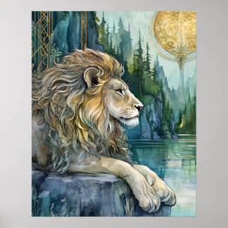 Poster Lion du Royaume Enchanté Fantastique Art 