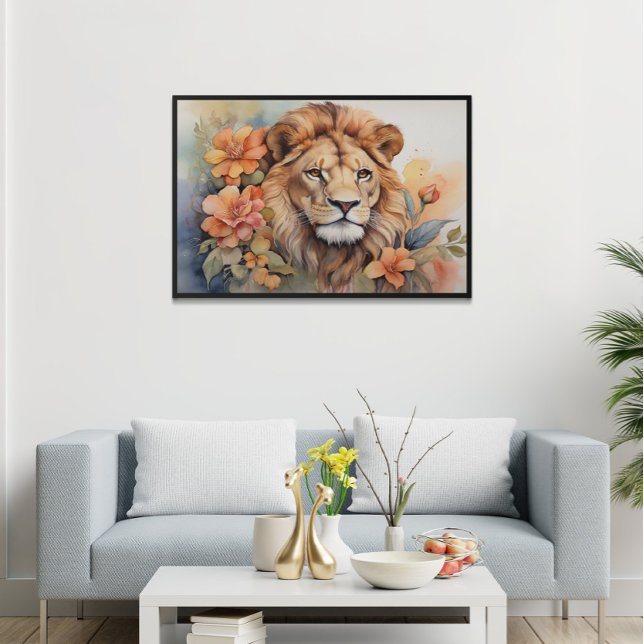 Poster Lion en fleur fin Serene animal sauvage (Créateur téléchargé)