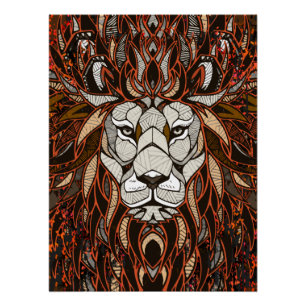 Poster Lion en Polygon brillant - Dessin d'art col