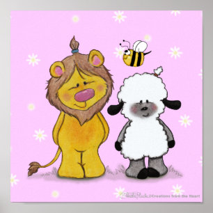 Poster Lion et agneau Véritables amis
