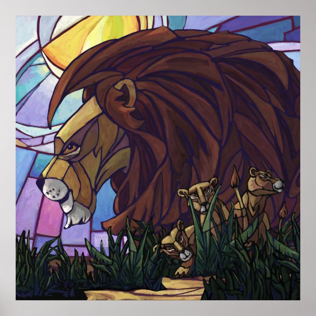 Poster Lion et petits (Devant)