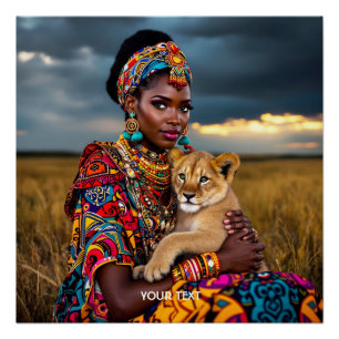 Poster Lion femme africaine mignonne Imaginaire