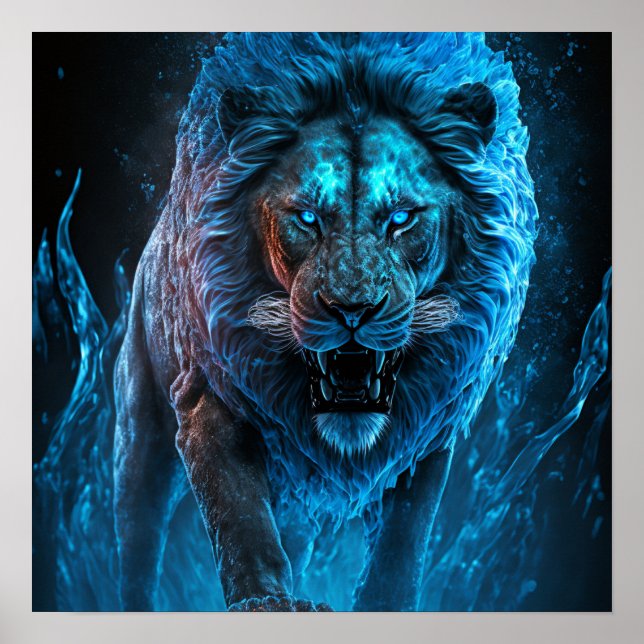 Poster Lion feu bleu (Devant)