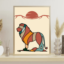 Lion gentil de la savane sereine - Art moderne abs