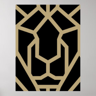 Poster lion géométrique animal abstrait art moderne noir