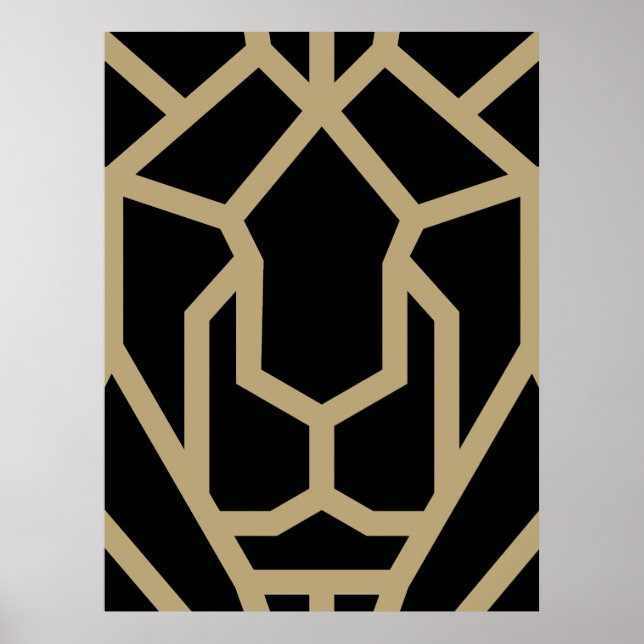 Poster lion géométrique animal abstrait art moderne noir (Devant)