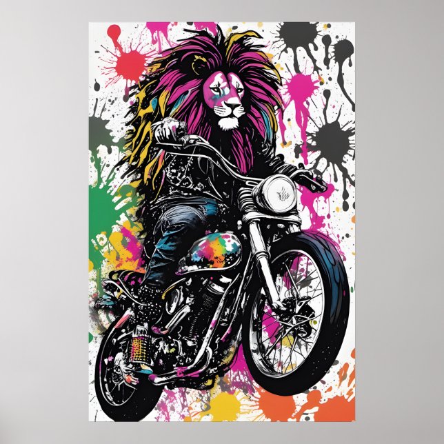 Poster Lion gothique cool dans l'Art numérique en tenue d (Devant)