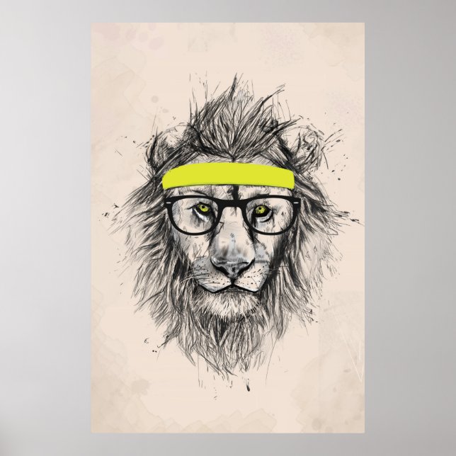 Poster Lion hipster (arrière - plan léger) (Devant)