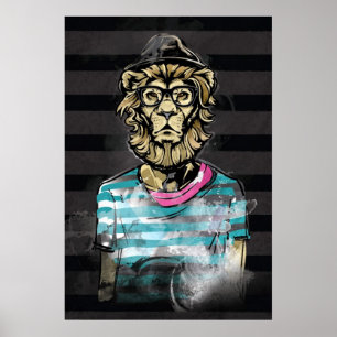 Poster Lion Hipster en bande