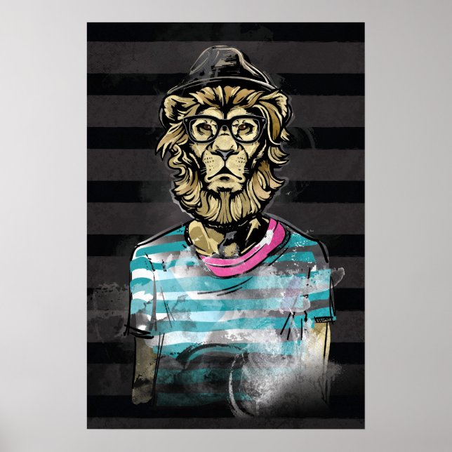Poster Lion Hipster en bande (Devant)