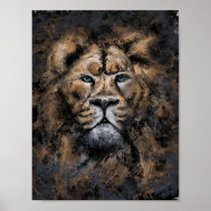 Poster Lion King - Visage animal sauvage peinture Abstrai