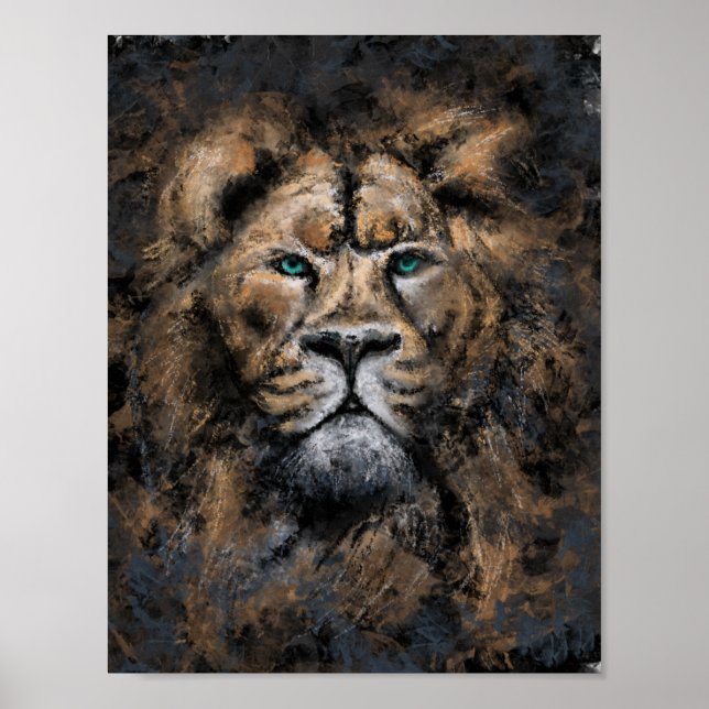 Poster Lion King - Visage animal sauvage peinture Abstrai (Devant)