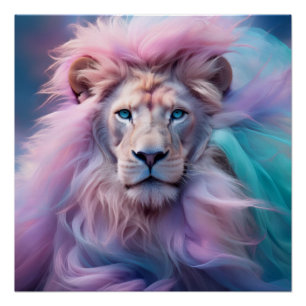 Poster Lion majestueux avec fourrure pastel en soie - Eth
