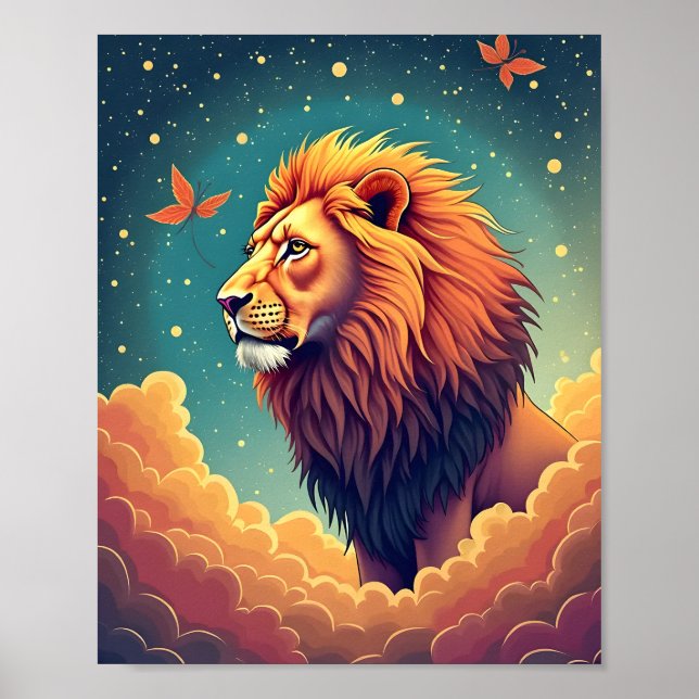 Poster Lion majestueux dans les nuages (Devant)