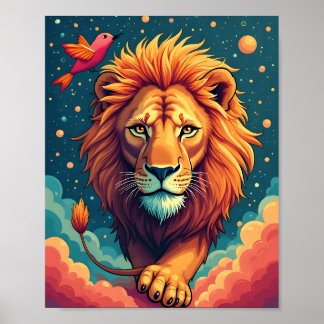Poster Lion majestueux dans les nuages