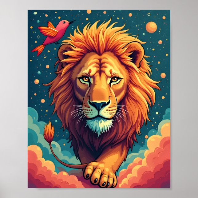 Poster Lion majestueux dans les nuages (Devant)