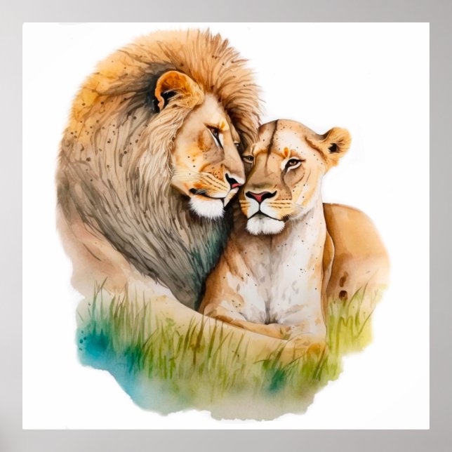 Poster Lion mâle et femelle en amour Photo pour les amour (Devant)