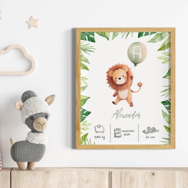 Poster Lion mignon personnalisé avec pouponnière à ballon (Créateur téléchargé)