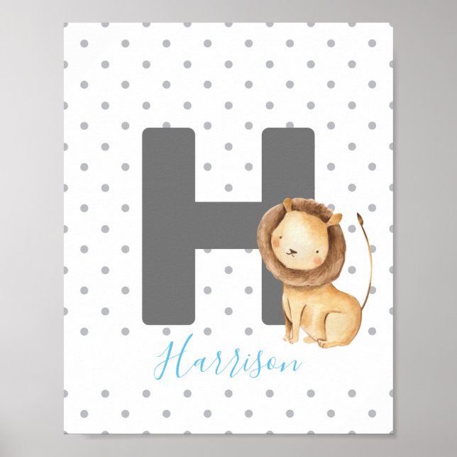 Poster Lion mignon personnalisé Nom bébé personnalisé Nur (Devant)
