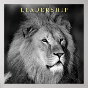 Poster Lion motivationnel leadership unique noir blanc