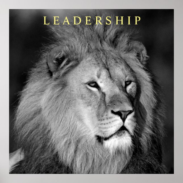 Poster Lion motivationnel leadership unique noir blanc (Devant)